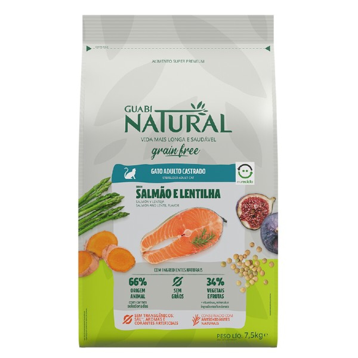 GUABI NATURAL GRAIN FREE GATO ADULTO CASTRADO SABOR SALMÓN Y LENTEJA FD4 1,5KG 