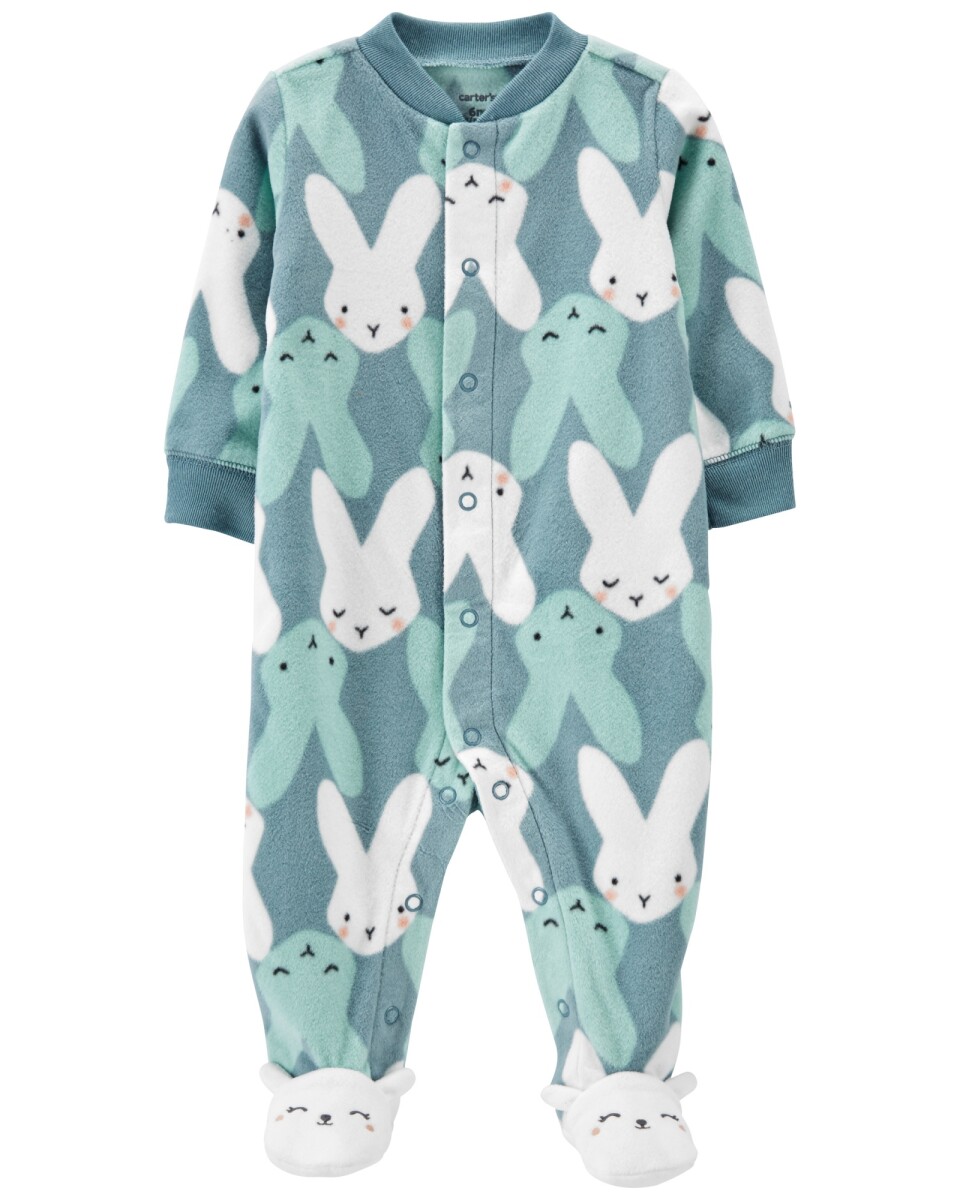 Pijama una pieza de micropolar con pie y doble cierre diseño conejos 