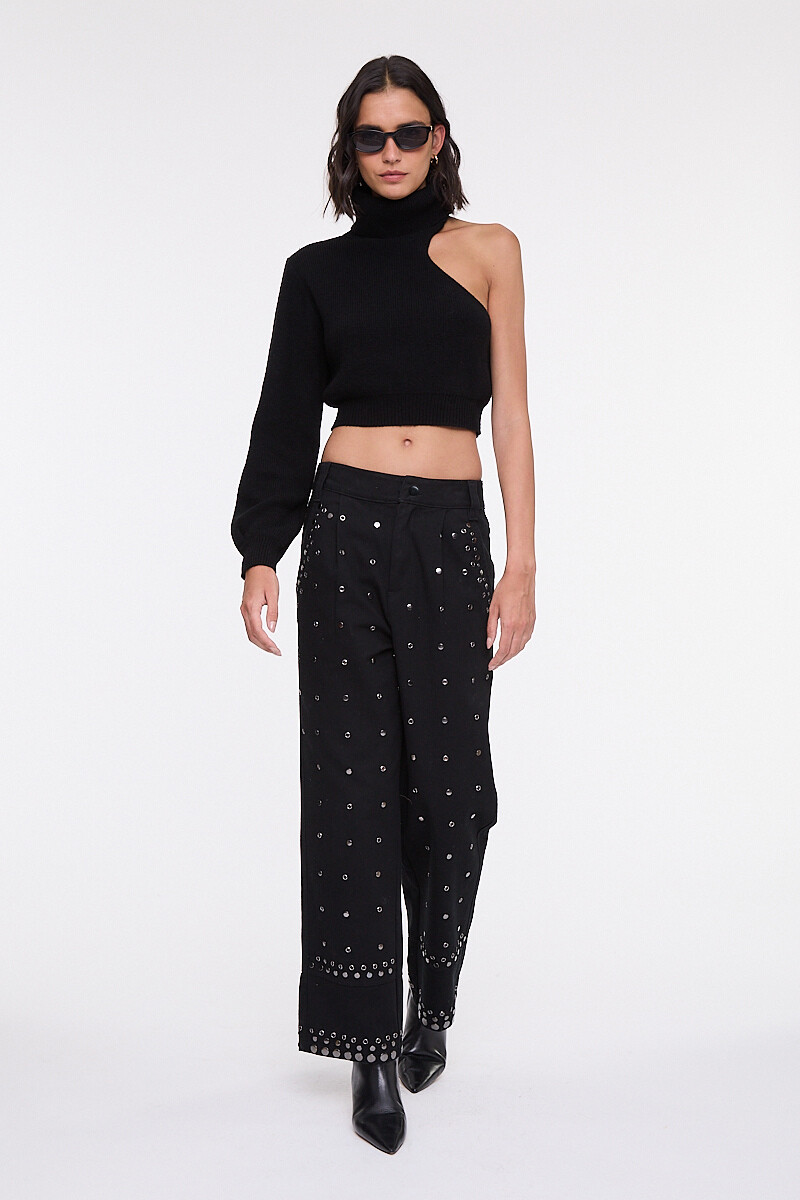 PANTALÓN CARROT TACHAS Negro