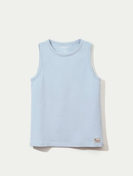 CAMISETA BÁSICA DE LINO SIN MANGAS CELESTE