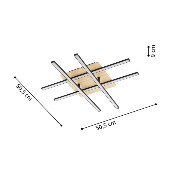 Lámpara de techo LED negro con base de madera EG3516