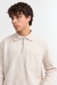 Sweater cuello polo con cierre BEIGE