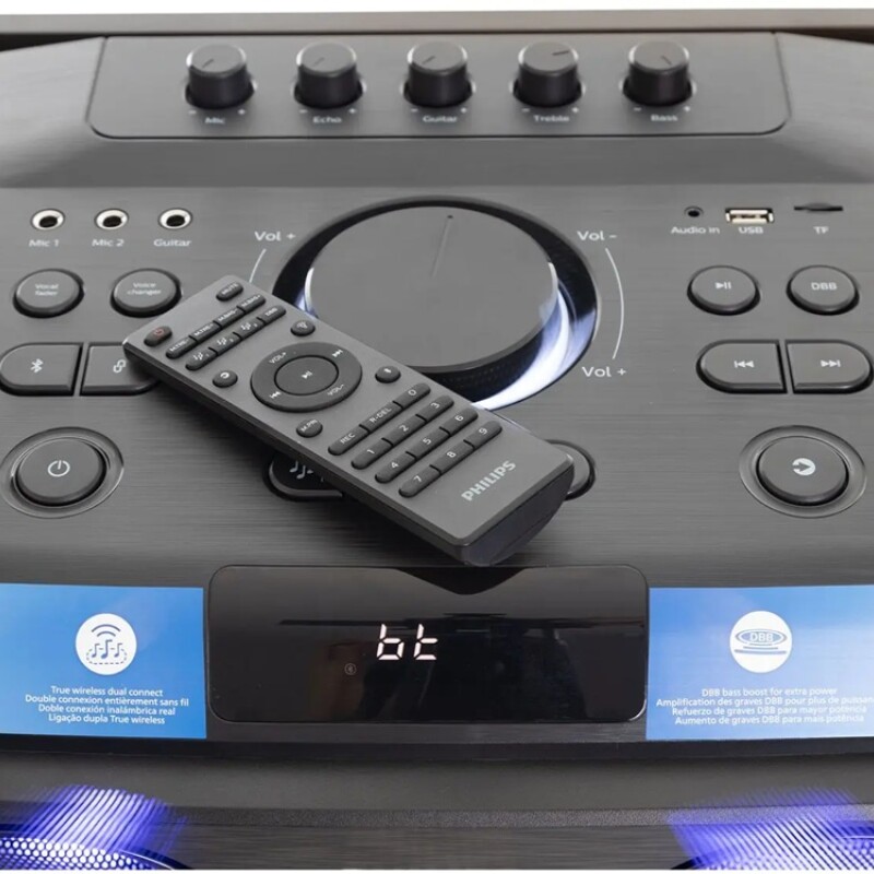 Torre de Sonido Bluetooth Philips con Luces, Radio y Carry On Torre de Sonido Bluetooth Philips con Luces, Radio y Carry On