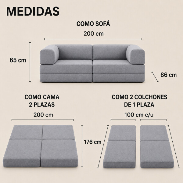 Sofá Sillón Cama ComboHome Teddy Premium 3 Cuerpos Corderoy Gris 1