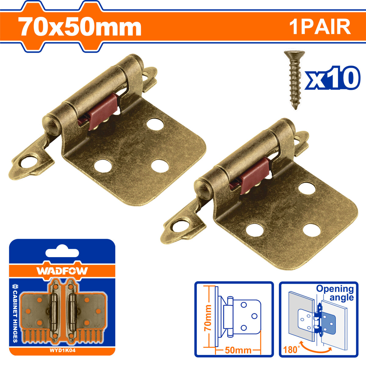 PAR DE BISAGRA DE GABINETE BRONCEADA 70X50 MM WADFOW WYD1K01 