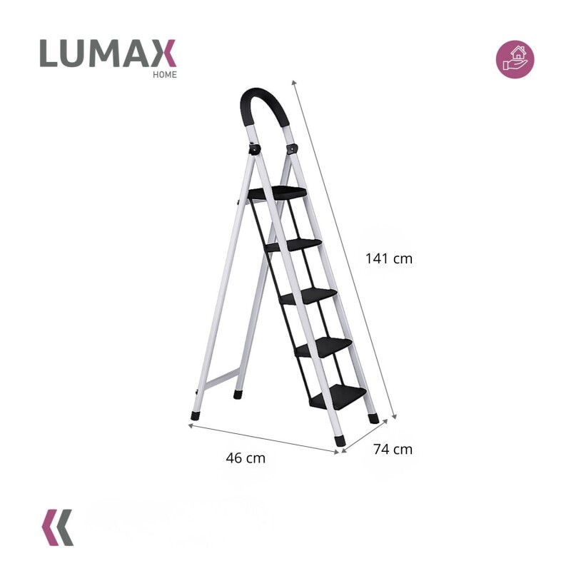 Escalera Tijera 5 Escalones De plastico Negro/Blanco