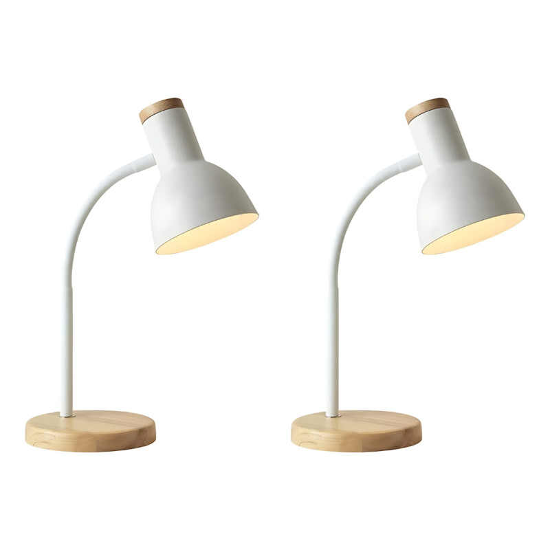 2 X Lampara De Escritorio Portatil Nordica Madera Vintage Blanco
