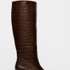 Bota Caña Alta Pixie En Cuero Croco Marron