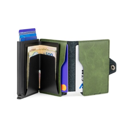 Billetera Baleine Kansas en Aluminio y Cuero con Protección RFID Army Green