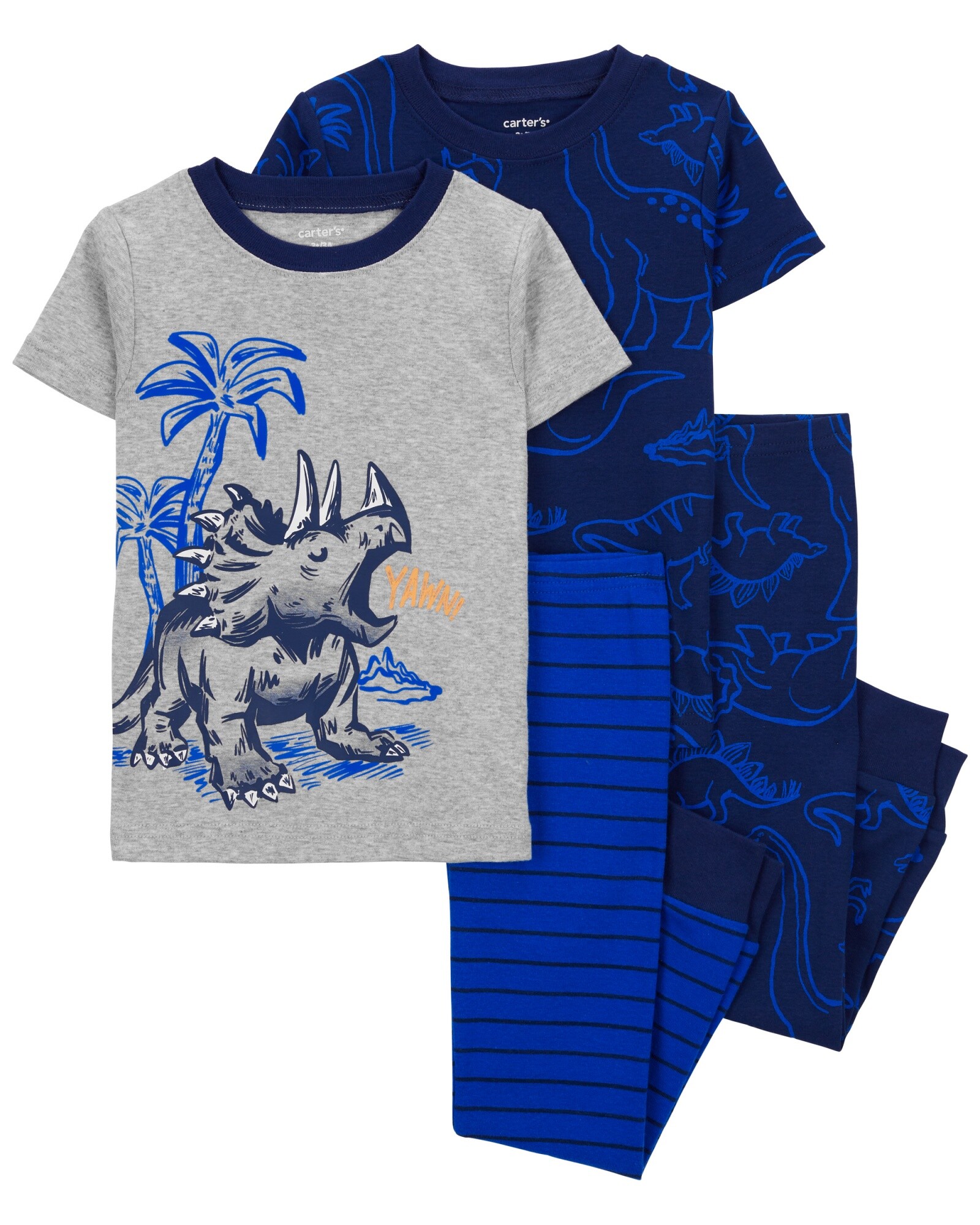 Pijama cuatro piezas de algodón, dos pantalones y dos remeras, diseño dinos Sin color