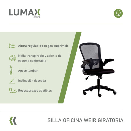 Silla Oficina Weir Ergonómica Giratoria para Escritorio Negro