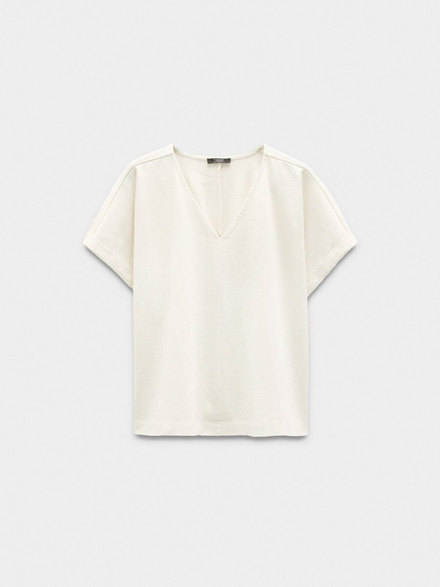 Camiseta De Manga Con Dobladillo Y Bordado crudo