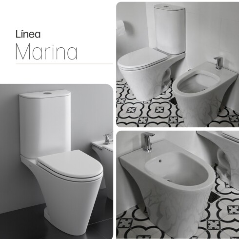 INODORO MOCHILA TAPA Y BIDET JUEGO DE LOZA MARINA BLANCO BLANCO