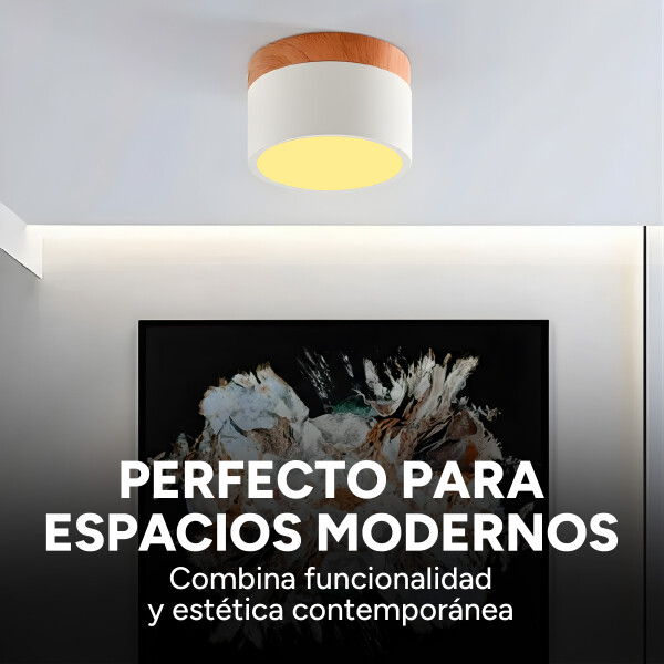 Plafón LED Techo 11 cm Madera Nórdico Luz Fría 10W Pack X 2 Blanco Cálida