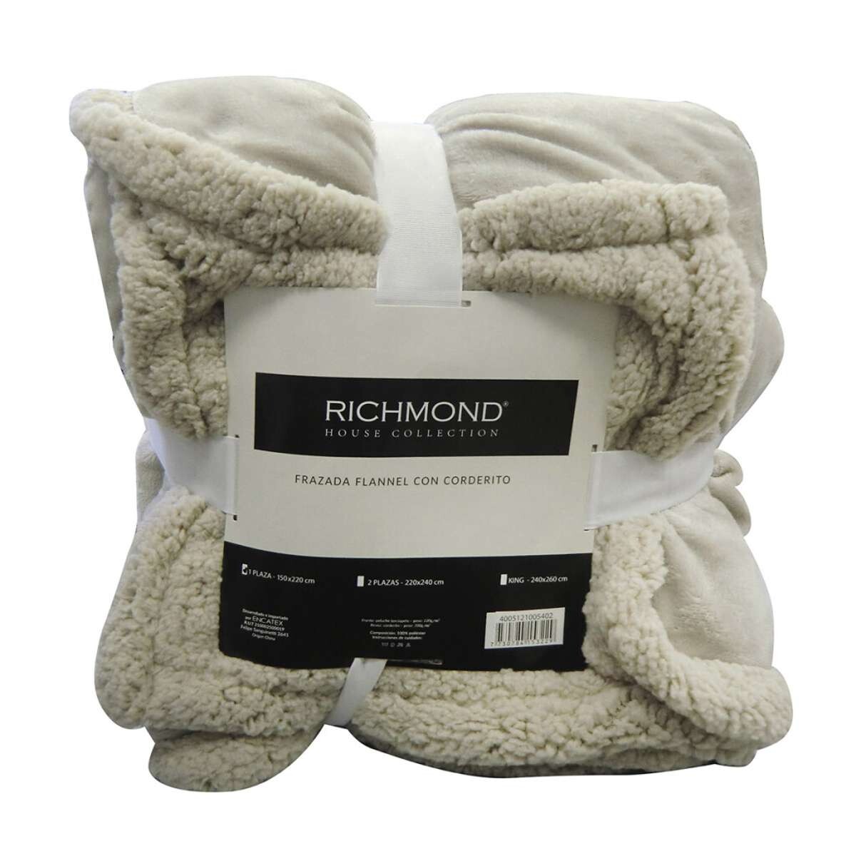 Frazada Flannel con Corderito 2 Plazas Richmond 220 x 240 cm - Beige 