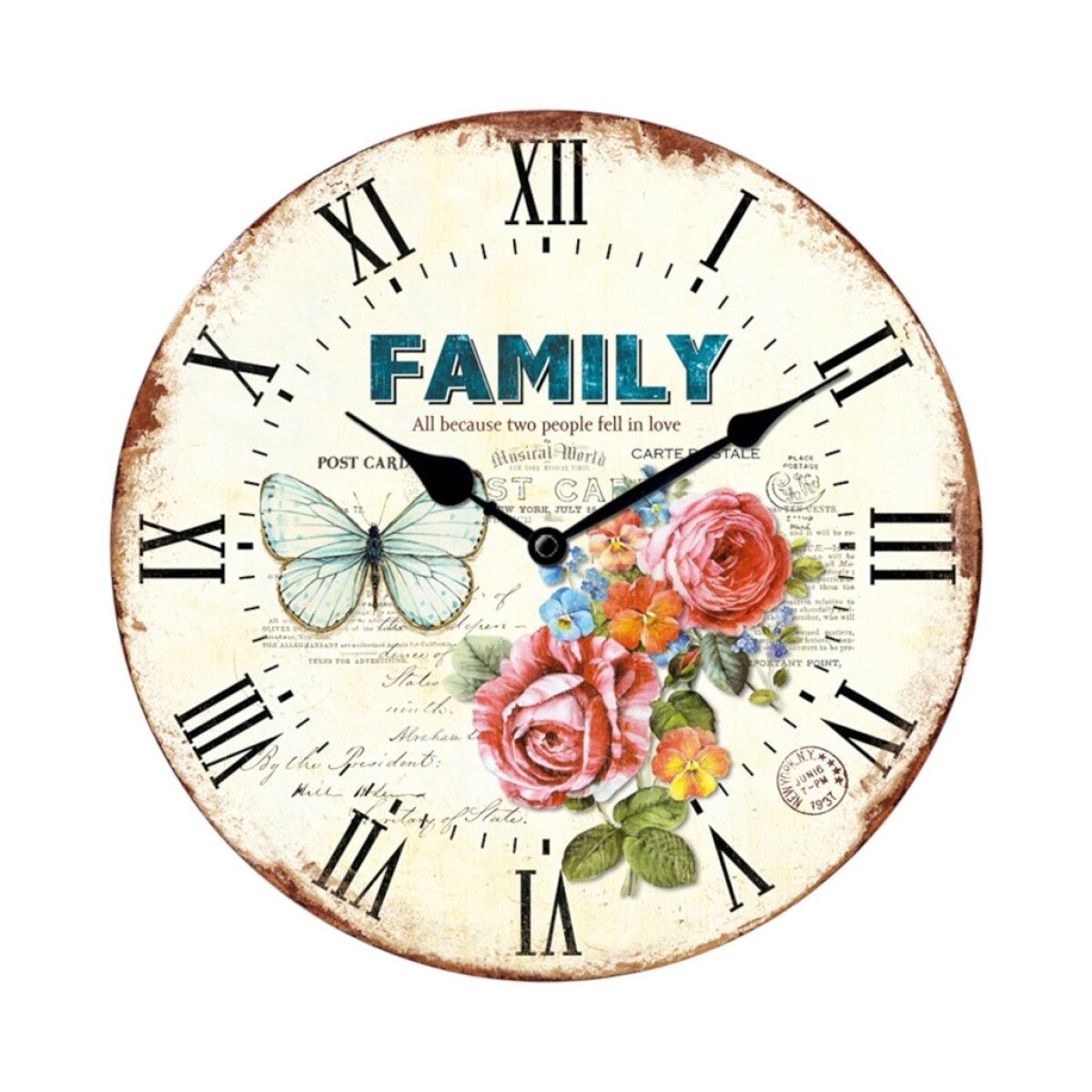 RELOJ DE PARED MDF D28.8X3.5CM FLORES MARIPOSA FAMILY 