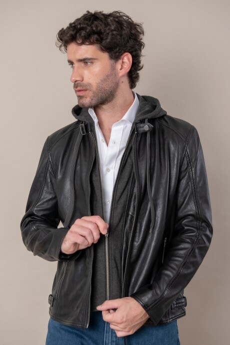 Campera cuero con capucha - Easy Rider Collection Negro