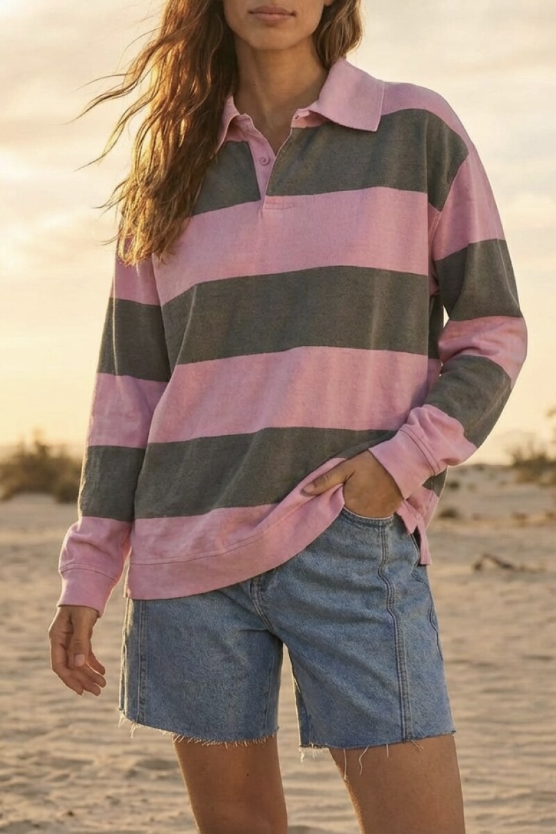 Sweater Polo Rayado - Rosa 