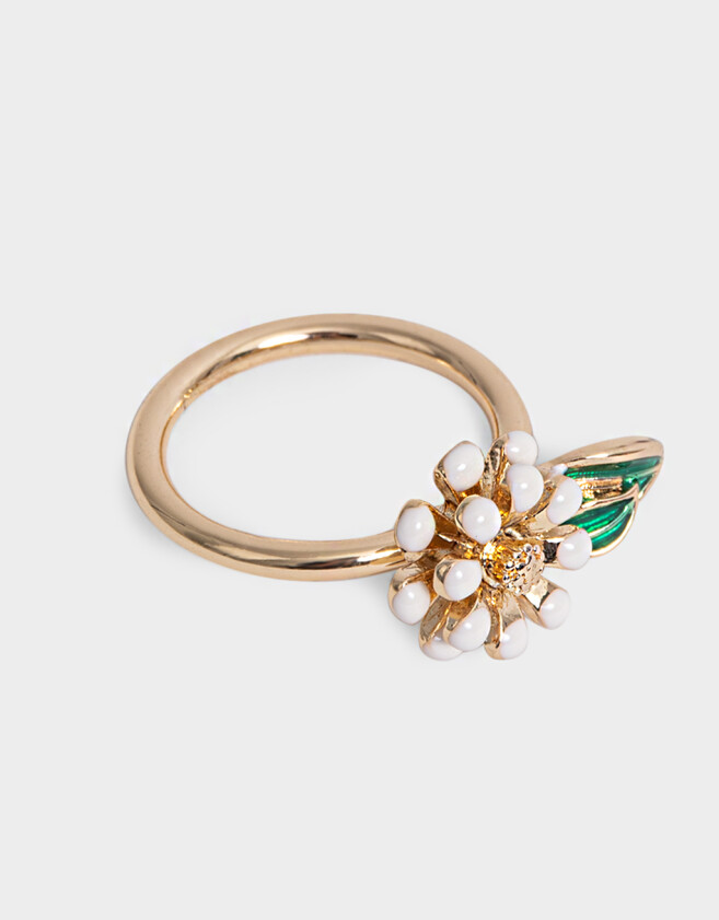 Anillos Medianos y Grandes Con flores Anillo Flor Esmaltada - Dorado