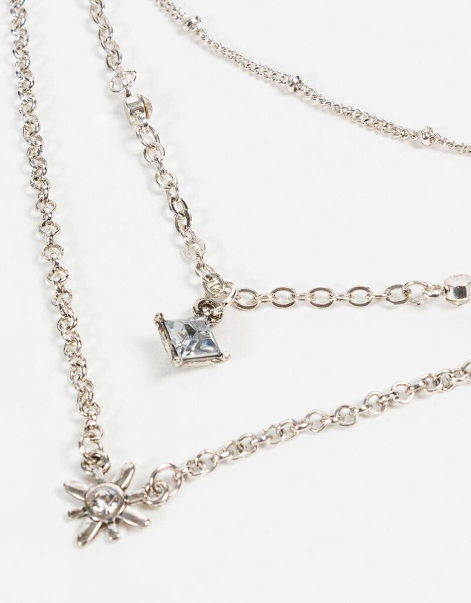 Collares Cortos Cosmico Bañada En Plata - Plateado 