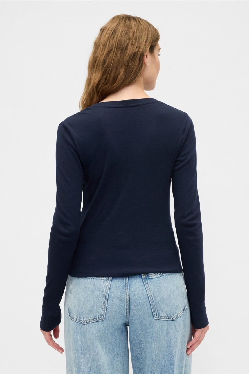 Remera Manga Larga Cuello V Mujer Navy Uniform