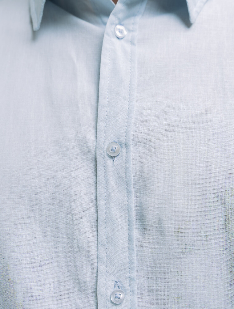 Camisa Lino Manga Larga Maui Celeste