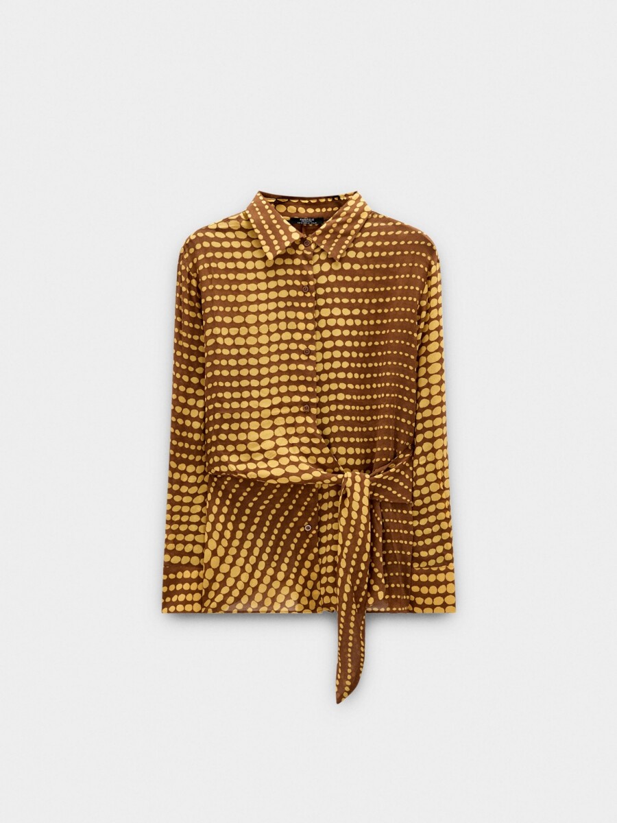 Camisa Estampada Con Nudo amarillo