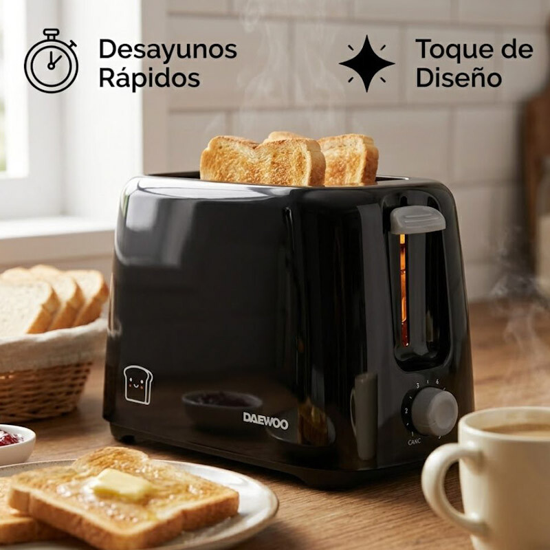 Tostadora eléctrica Daewoo | Ranuras extra anchas | Color negro Tostadora eléctrica Daewoo | Ranuras extra anchas | Color negro