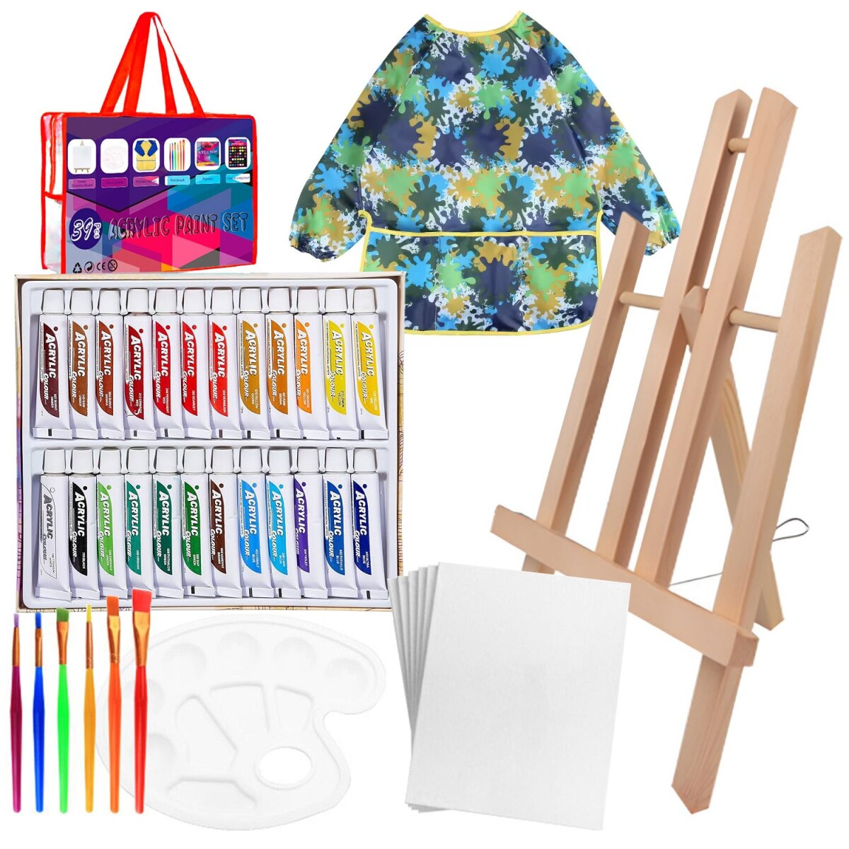 Set Arte Infantil 39 Piezas Caballete Pinceles Pinturas Accs - Variante Color Verde 