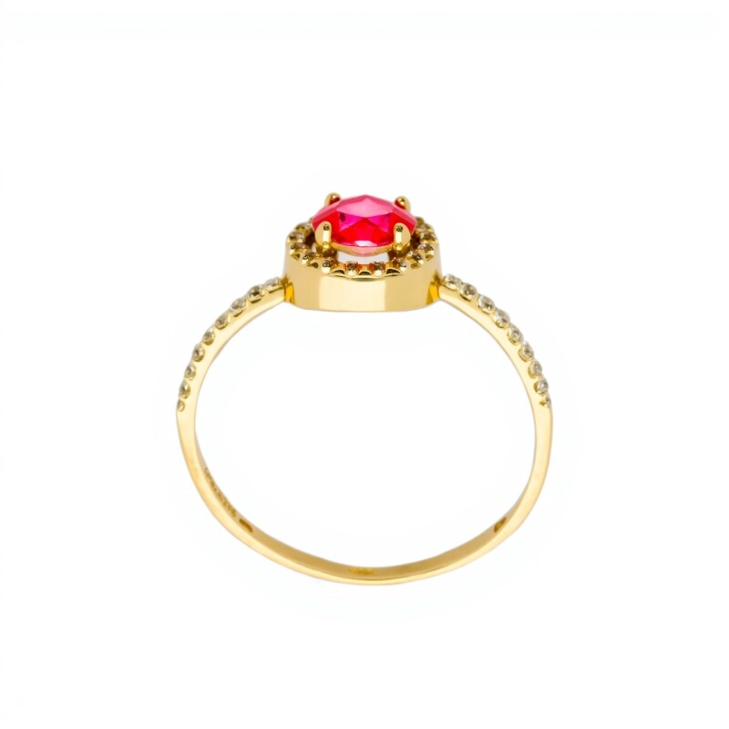 Anillo Halo-Oro Bajo-Piedra Rubí y Zirconias-AN8143 conpiedra