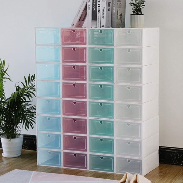 Caja Zapatos Zapatera Transparente Organizador Apilable Color Variante Celeste