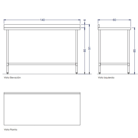 Mesada de Trabajo con Estante y Respaldo de Acero Inoxidable 140 × 60 × 85 cm Mesada de Trabajo con Estante y Respaldo de Acero Inoxidable 140 × 60 × 85 cm
