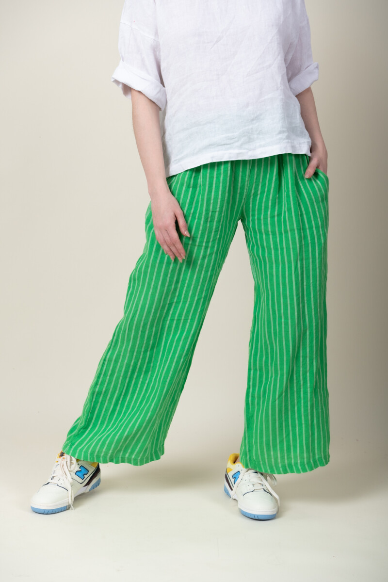 Pantalón lino rayas - Verde 