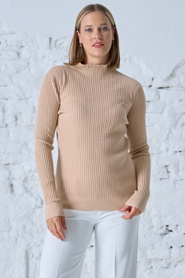 Buzo Ribs Cuello Alto BEIGE