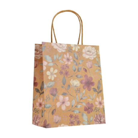 Bolsa de Regalo con Cordon Kraft Floral Grande Colores Calidos