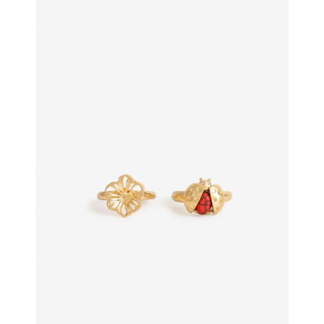 Set De Anillos Flores Y Vaquita Dorado Oro Amarillo