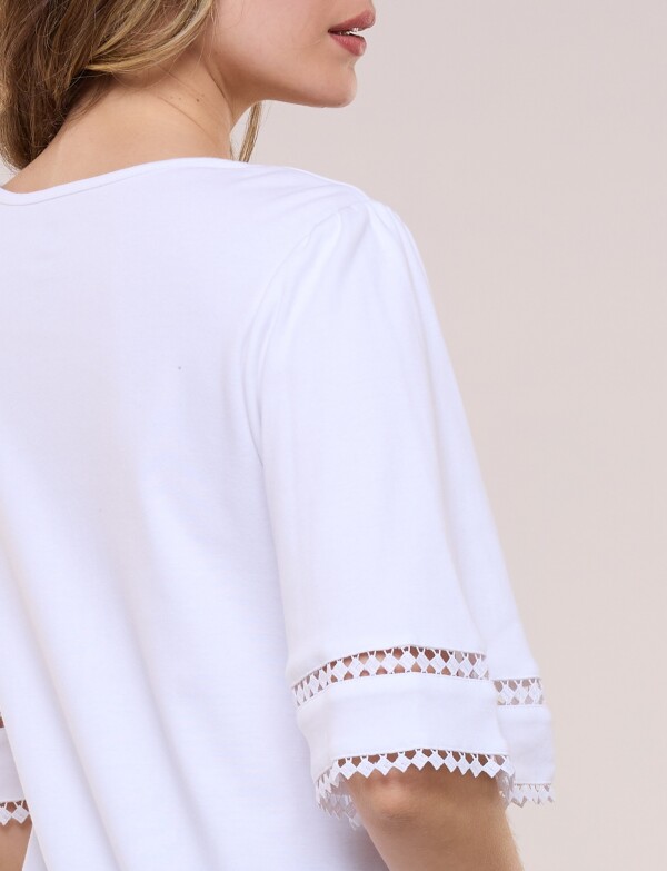 Remera De Algodón Con Detalles De Puntilla BLANCO