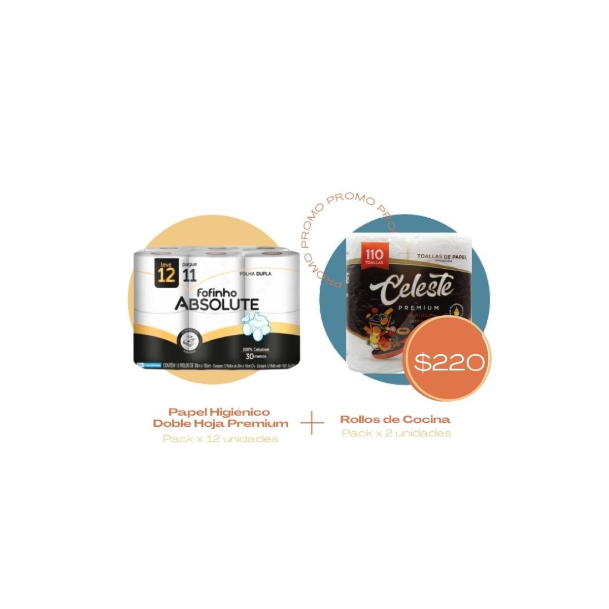 Papel Higiénico Fofinho Doble Hoja Premium + Pack de 2 Rollos de Cocina Doble Hoja ¡OFERTA! - x 12 rollos 