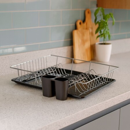 ESCURRIDOR DE PLATOS VAJILLA MOR 48X30X9CM PLATEADO