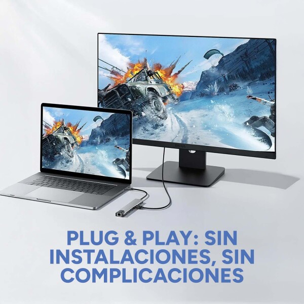 Adaptador Hub Tipo C 5 en 1 Ethernet HDMI 4K 2 USB 3.0 Mac Color Gris
