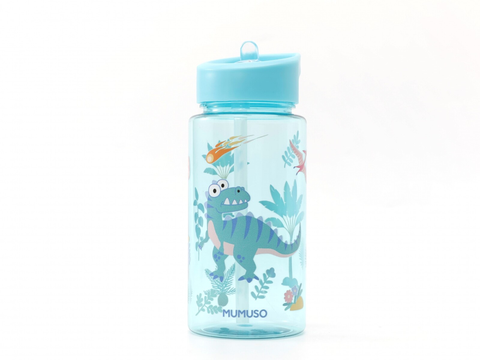 BOTELLA DE AGUA DE PLÁSTICO CON PAJITA PARA NIÑOS (DINOSAUR PARADISE/500 ML/AZUL 