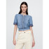 SS LACE INSERT FASHION SHIRT - DENIM LIGHT WASH
