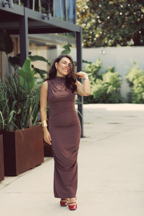 Vestido Drapeado Francis Marrón