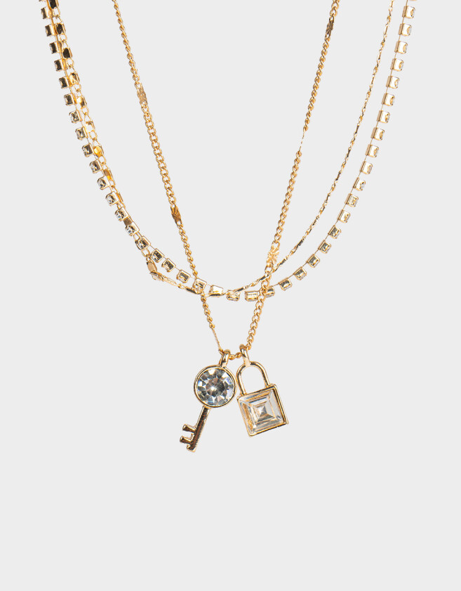 Collares Cortos Con strass Collar Corto Multicadena - Dorado