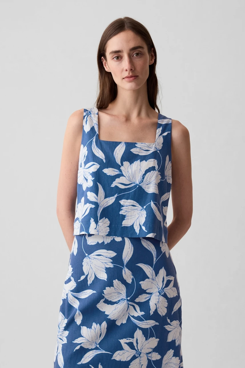 Musculosa De Lino Mujer Sp May Blue Wht Flrl