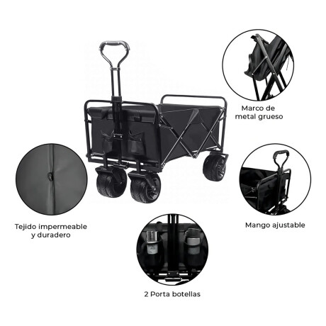 Carro Plegable Reforzado Camping Expandible Rueda de 8cm Negro