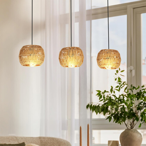 Colgante acero negro pantalla papel 3xE27 EG6239