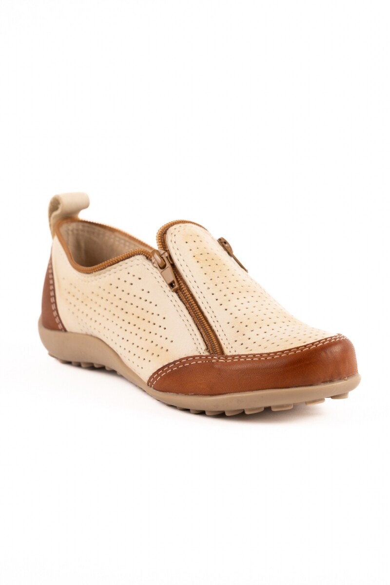 Zapato zipper calado Natural combinado