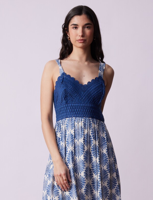 Vestido Detalle Crochet AZUL/BLANCO