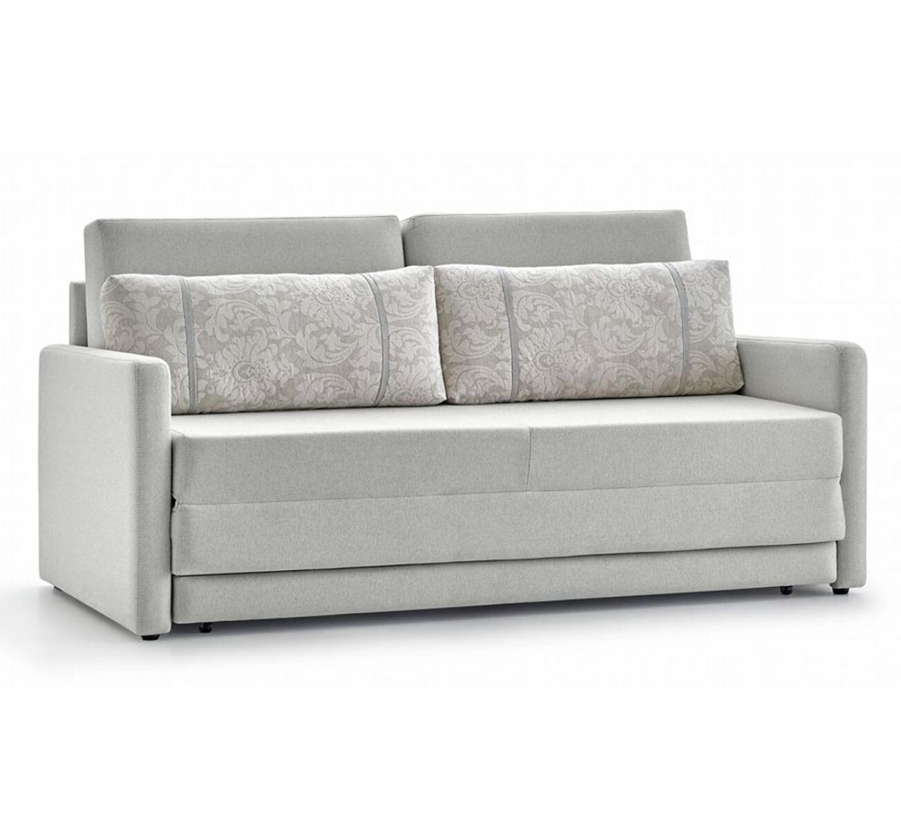 SOFA CAMA 176 MTS - PARRILLA EXTENSIBLE - TELA GRIS CLARO - ALMOHADON TRAMADO BEIGE 
